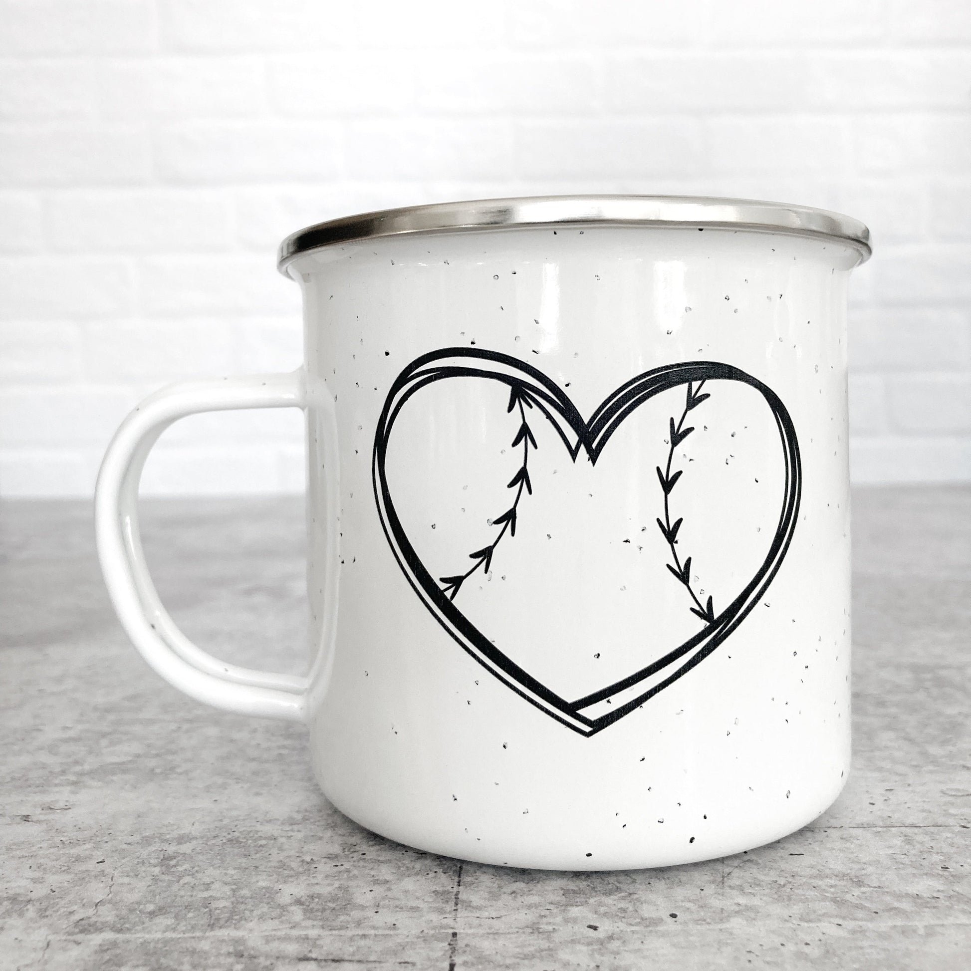 Baseball softball heart on a white enamel mug