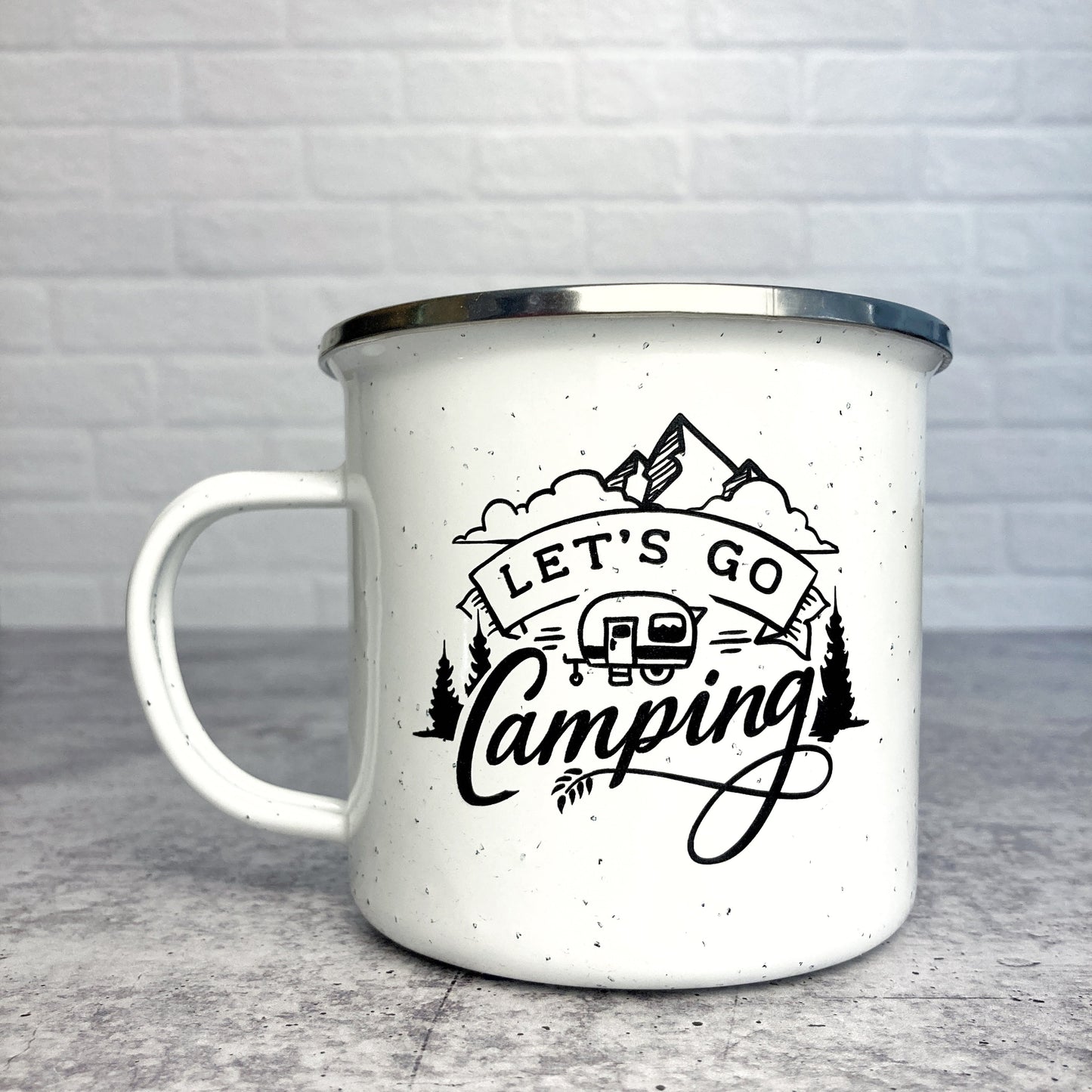 Let's Go Camping with Camper Design on Enamel mug